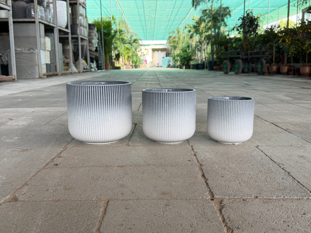 Linea Ribbed – Grey White Ceramic Planter