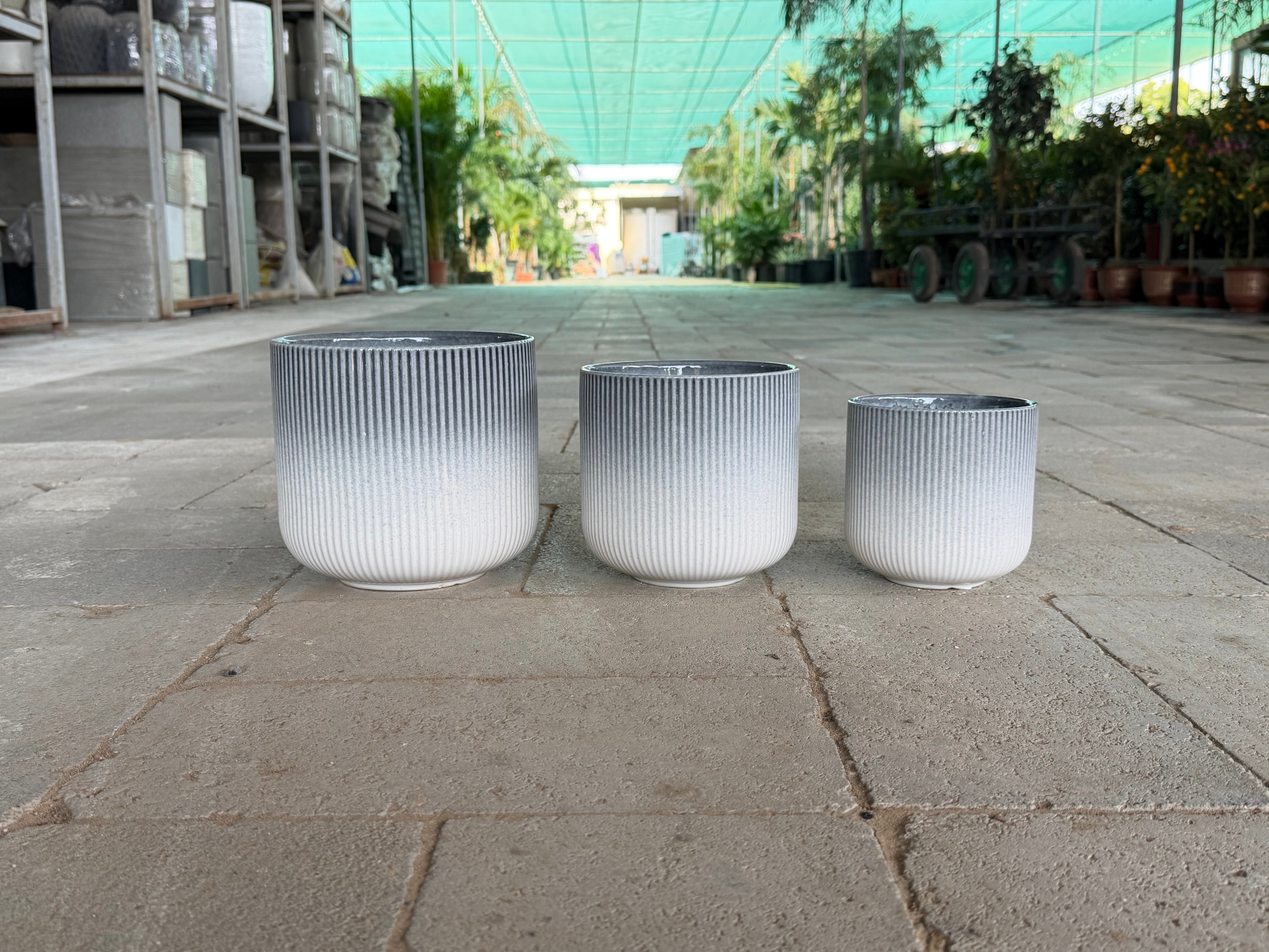 Linea Ribbed – Grey White Ceramic Planter